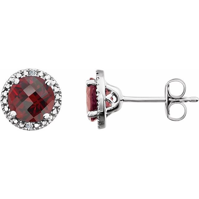 Natural Garnet & Diamond Stud Earrings