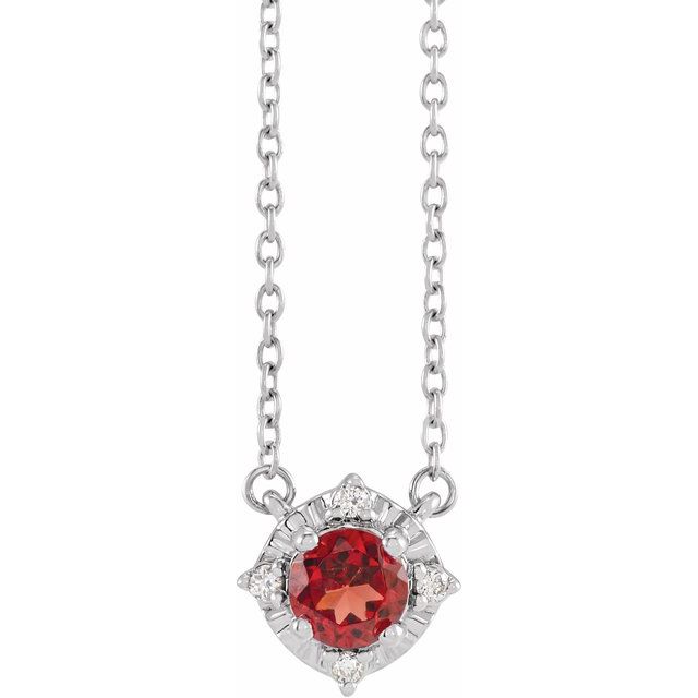 Natural Garnet & Diamond Halo Necklace