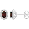 Natural Garnet & Diamond Oval Halo Earrings