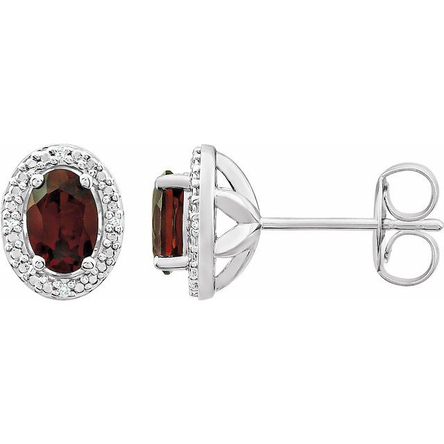 Natural Garnet & Diamond Oval Halo Earrings