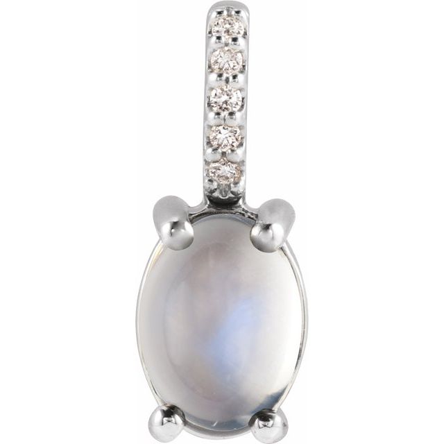 Natural Rainbow Moonstone & Diamond Charm