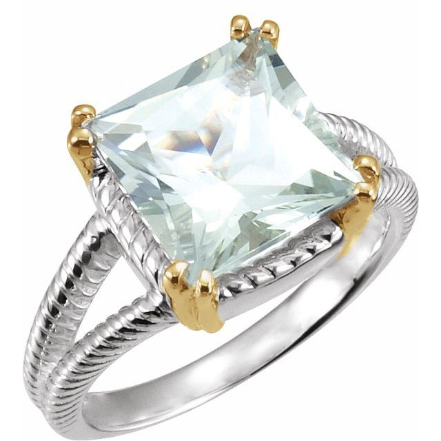 Natural checkerboard quartz rope ring in sterling silver and 14K yellow gold