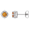 Natural Citrine & Diamond Halo Earrings