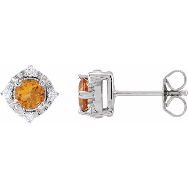 Natural Citrine & Diamond Halo Earrings