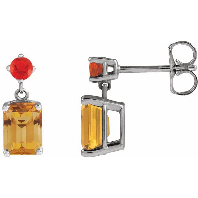 Natural Citrine & Mexican Fire Opal Earrings