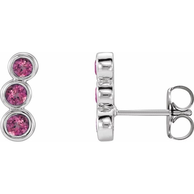 Natural Pink Tourmaline Ear Climbers
