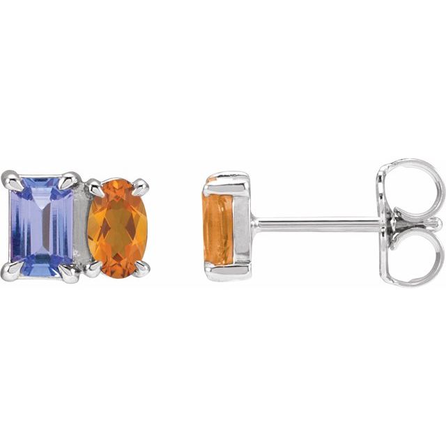 Natural Tanzanite & Citrine Stud Earrings