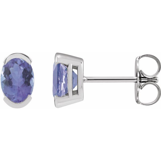 Natural Tanzanite Half-Bezel Stud Earrings