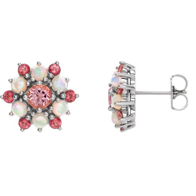 Natural Pink Tourmaline & Ethiopian Opal Earrings