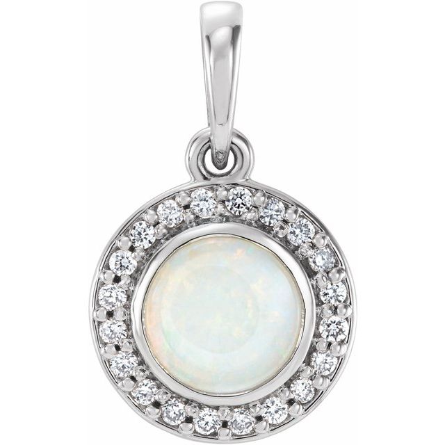Natural White Opal & Diamond Pendant