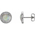 Natural White Opal & Diamond Halo Earrings