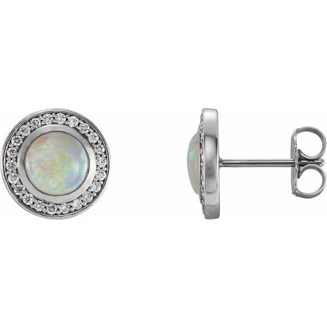 Natural White Opal & Diamond Halo Earrings