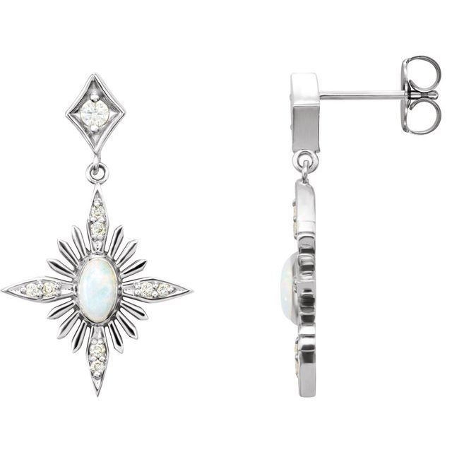 Natural White Opal & Diamond Star Earrings