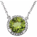 Natural Peridot & Diamond Halo Necklace
