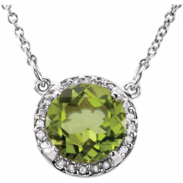 Natural Peridot & Diamond Halo Necklace