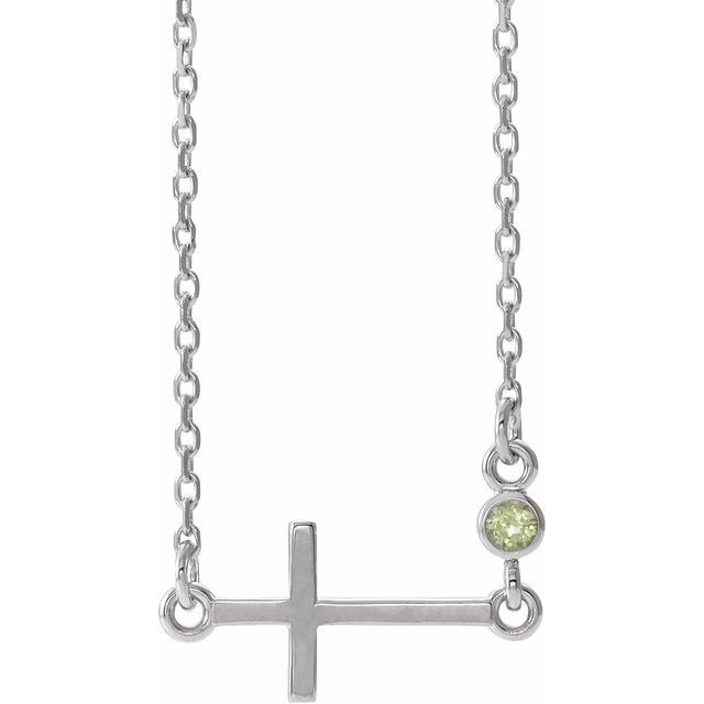 Natural Peridot Sideways Cross Necklace