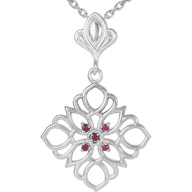 Natural Ruby Floral Necklace