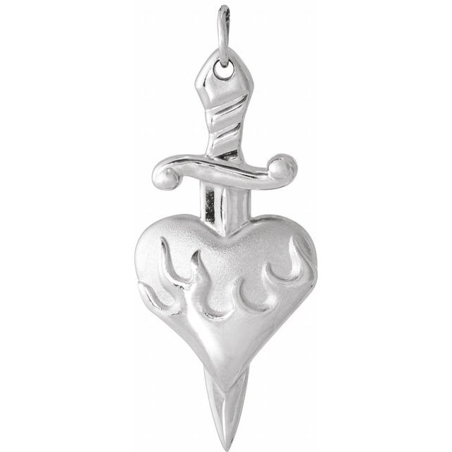 Sterling silver heart and dagger pendant